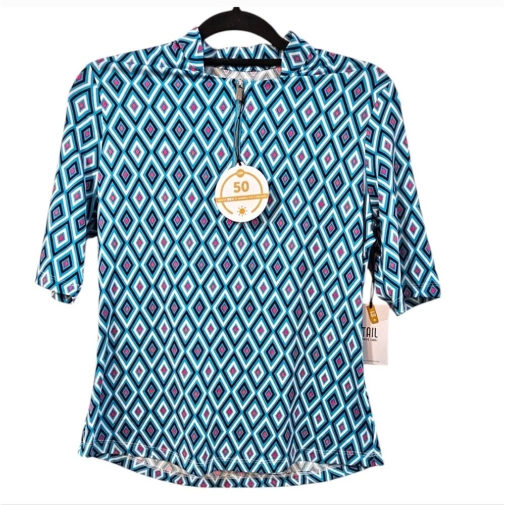 NWT Tail Women's 1/4 Zip Notch Neck Print Golf Polo, Imperial Diamond Size L